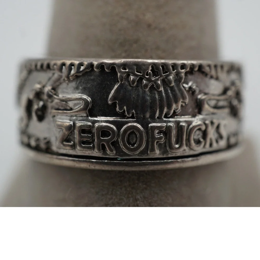 Mens Sterling Silver Zero F*C*s Statement Band Ring 925 Size 10.5 Heavy 8.18g
